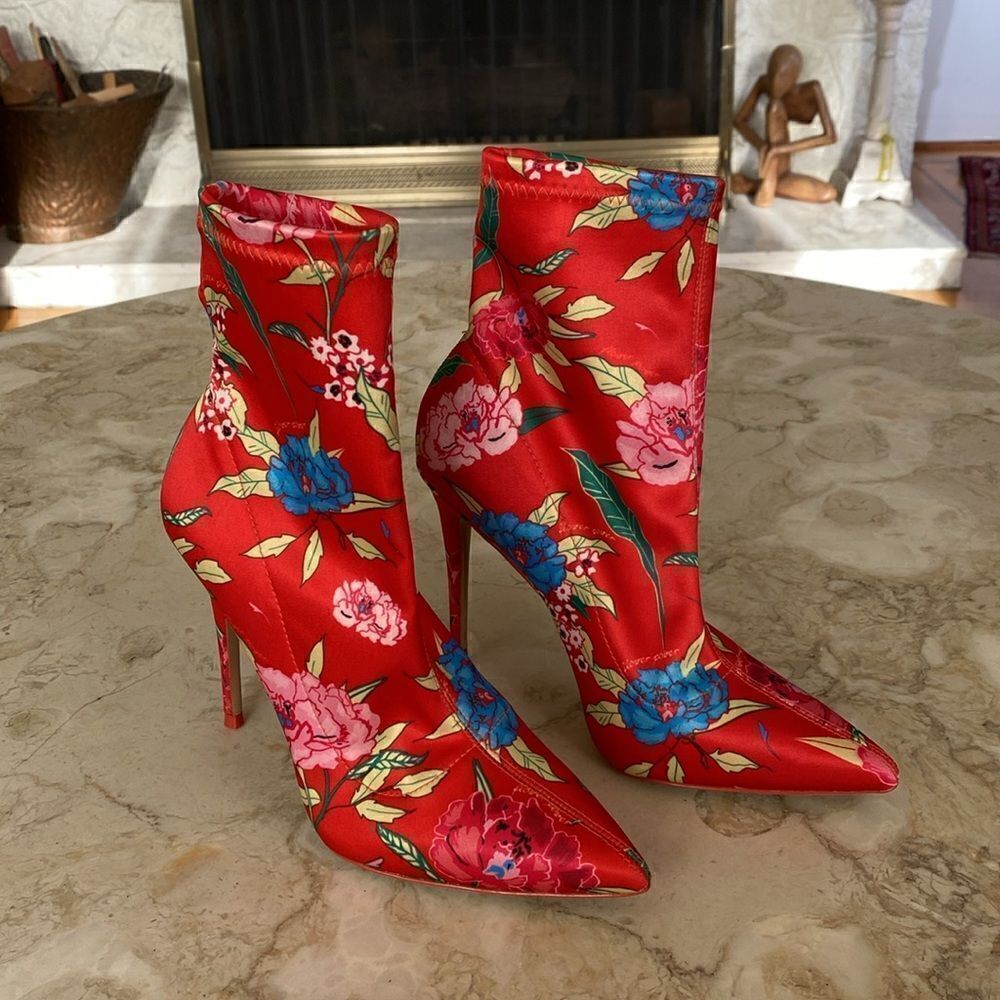NWOT Aldo Cirelle Stiletto Sock Booties Floral Print - Picture 3 of 13